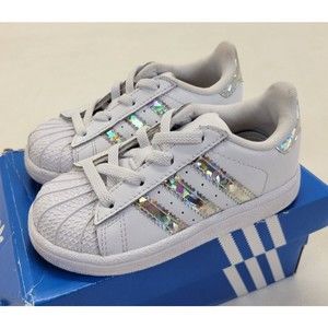 Adidas Originals Superstar El I White Silver Size 7K Toddler Kids Shoes CG6707